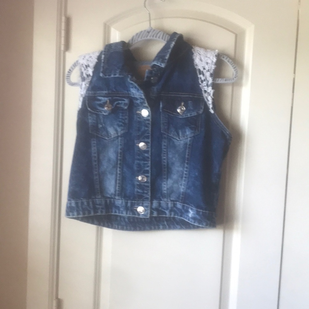 Lace blue jean vest